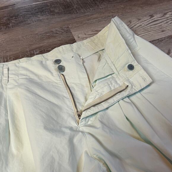 YMC Pleated Cotton Trousers Pale Green High Rise Wide Leg Pants L - Picture 3 of 10
